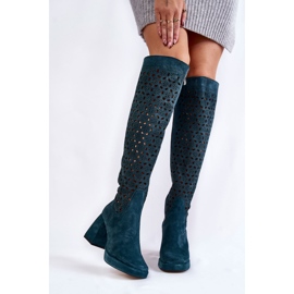 PA2 Ažur čizme od brušene kože na visokim potpeticama, zeleni kastri raznobojna zelena 1