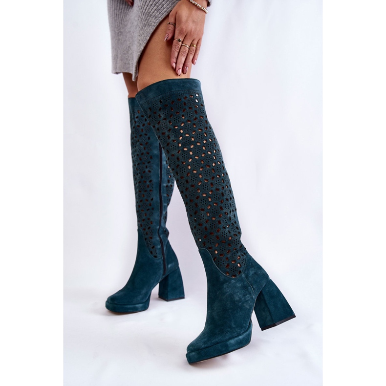 PA2 Ažur čizme od brušene kože na visokim potpeticama, zeleni kastri višebojan zelena 2