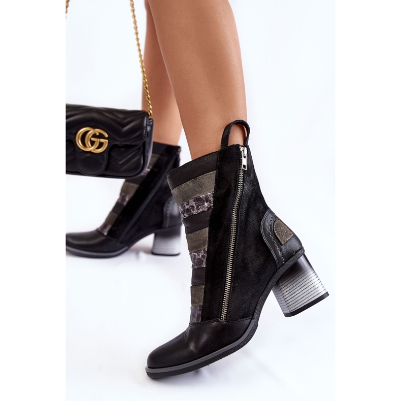 Ženske visoke kožne čizme Maciejka 05647-01 crne crna siva 2