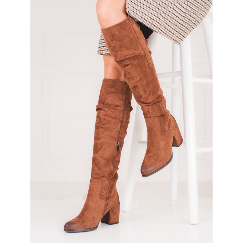 Ženske Shelovet smeđe čizme od brušene kože smeđa 1