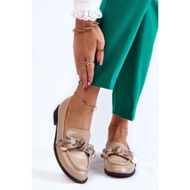 WS1 Ženske kožne mokasine s bež Dayes mašnom 1