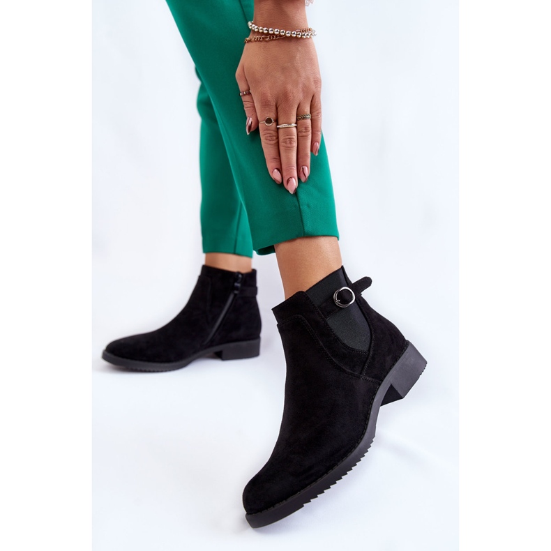 PJ1 Ženske tople čizme od brušene kože Jodhpur Black Janette crna 2