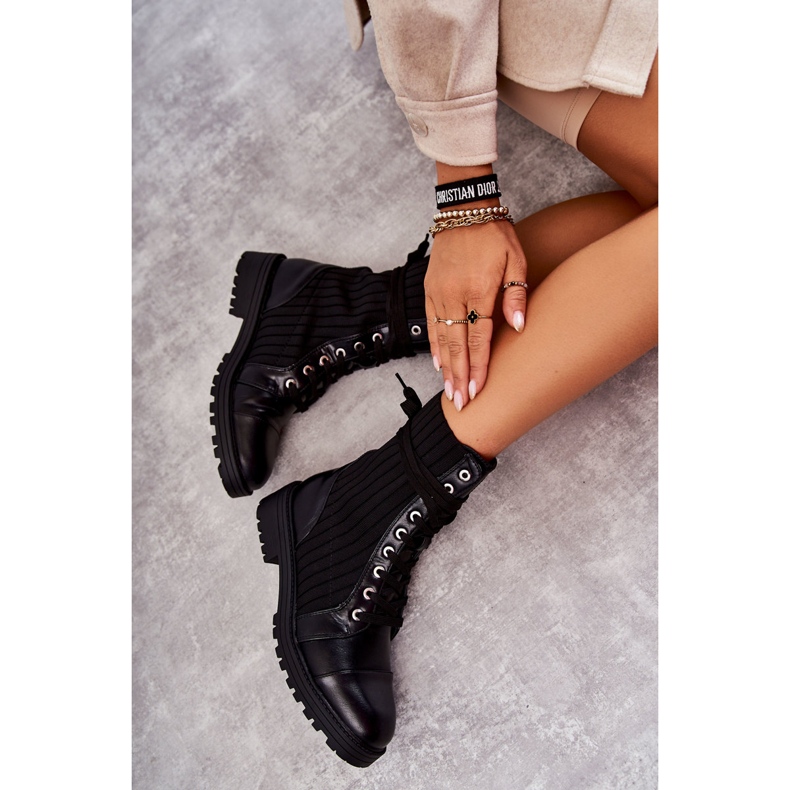 PG1 Ženske čizme s čarapom na vezanje crne Livaro crno 4