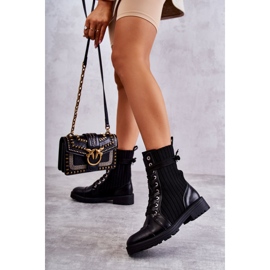 PG1 Ženske čizme s čarapom na vezanje crne Livaro crno 2