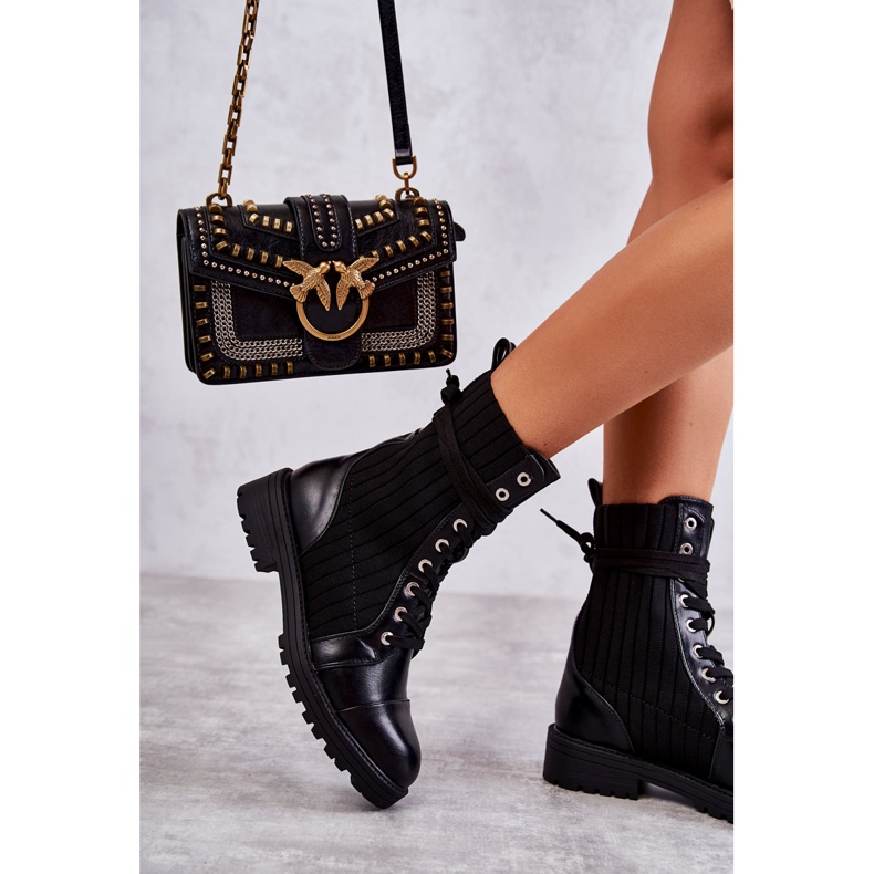 PG1 Ženske čizme s čarapom na vezanje crne Livaro crno 1