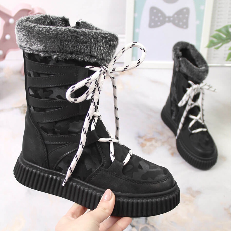 Crne cipele Potocki za djevojčice s krznom crno 1