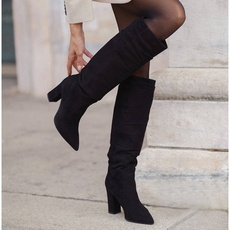 Marco Shoes Visoke, naborane crne čizme od prirodnog antilopa crna 1