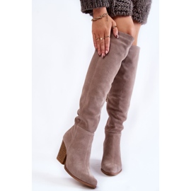 Lewski Shoes Ženske čizme iznad koljena od brušene kože Lewski 2833 sive bež 1