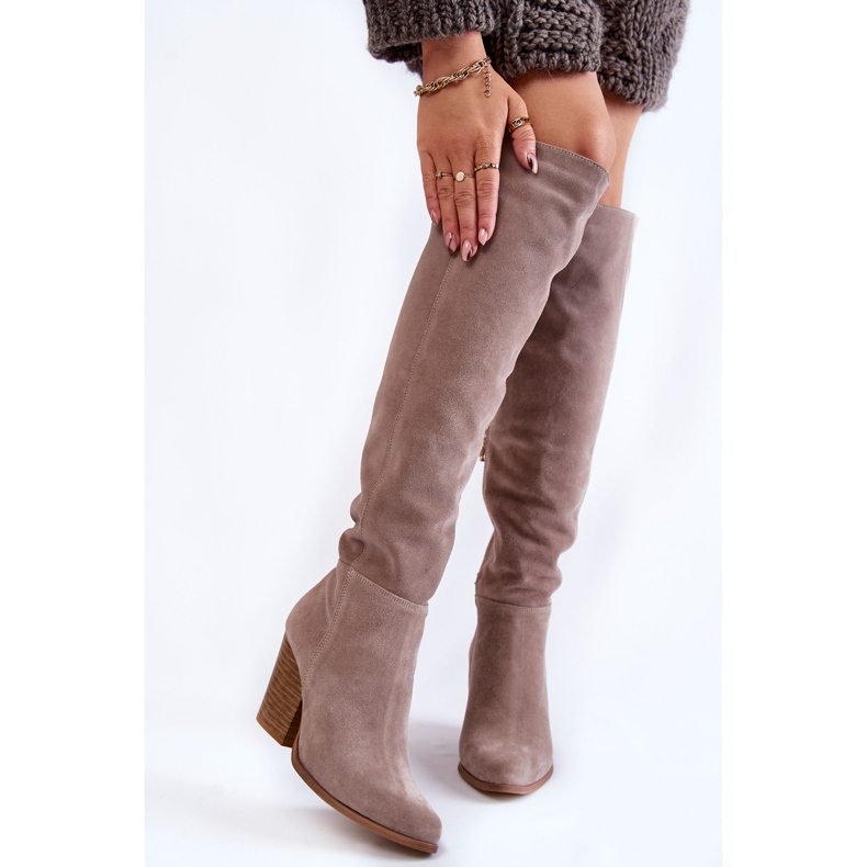 Lewski Shoes Ženske čizme iznad koljena od brušene kože Lewski 2833 sive bež 1