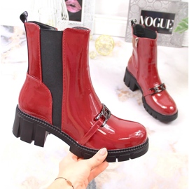 Čizme lakirane na blok i platformu sa lancem, tople crvene Potocki crvena 1