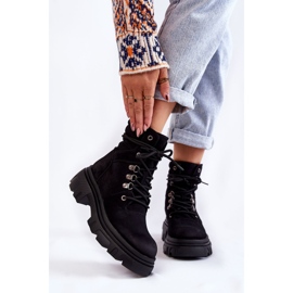 Kožne tople čizme na vezanje crne Merisha crno 1