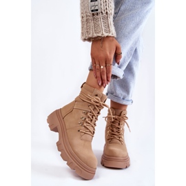 Kožne tople čizme na vezanje Bež Merisha 1