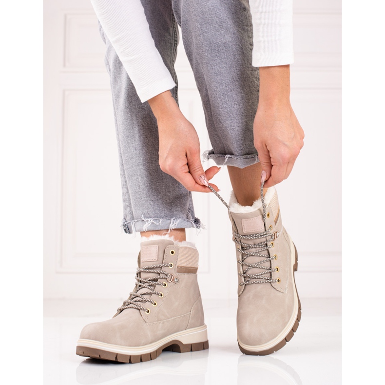 SHELOVET Ženske bež hlače s krznom od šeloveta 1