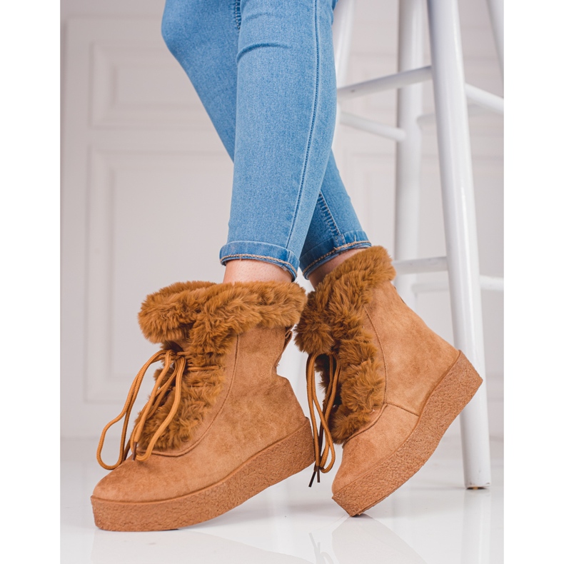 Ženske čizme za snijeg na shelovet platformi smeđa 2