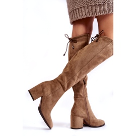 Vinceza Ženske čizme na petu od brušene kože bež korig višebojan 2