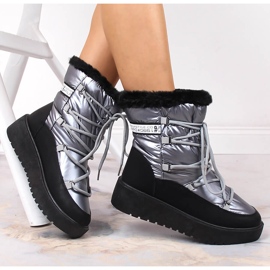 Ženske srebrne tople zimske čizme Filippo na vezanje srebro 1