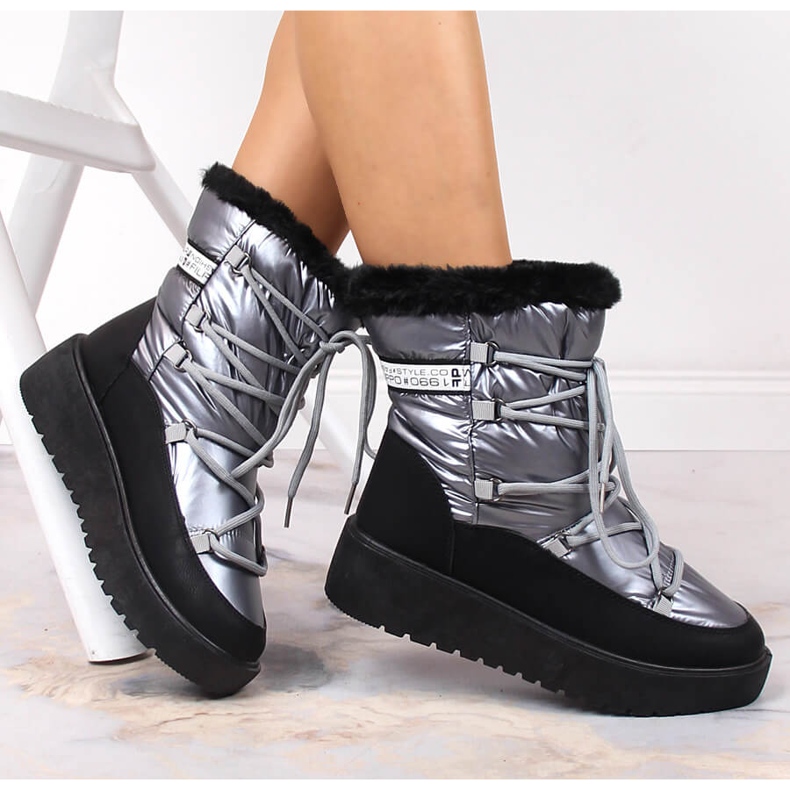 Ženske srebrne tople zimske čizme Filippo na vezanje srebro 1