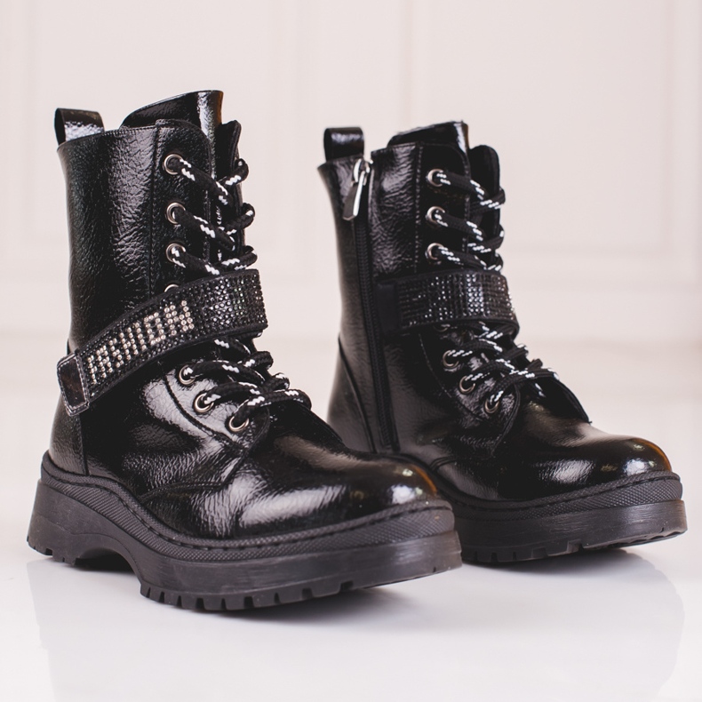 W. Potocki Potocki čizme za djevojčice s kristalima crno 1