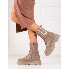 Visoke ženske planinarske cipele Shelovet od prirodne kože bež 2