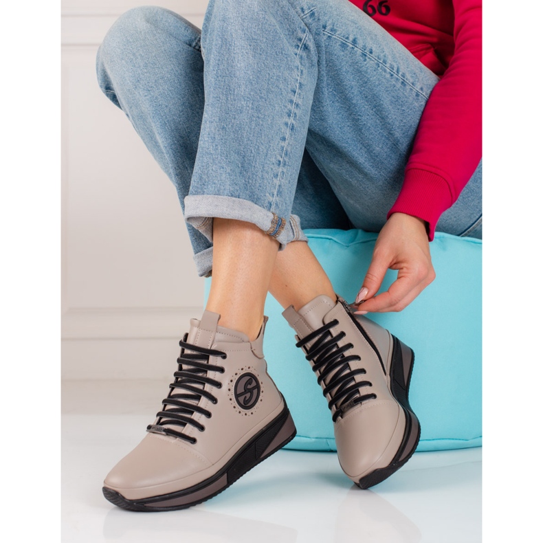 Ženske tenisice na platformi Shelovet od prirodne kože bež 1