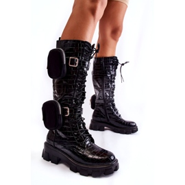 Joia Ženske čizme Trappers s torbicama Crni životinjski tisak Military crno 1