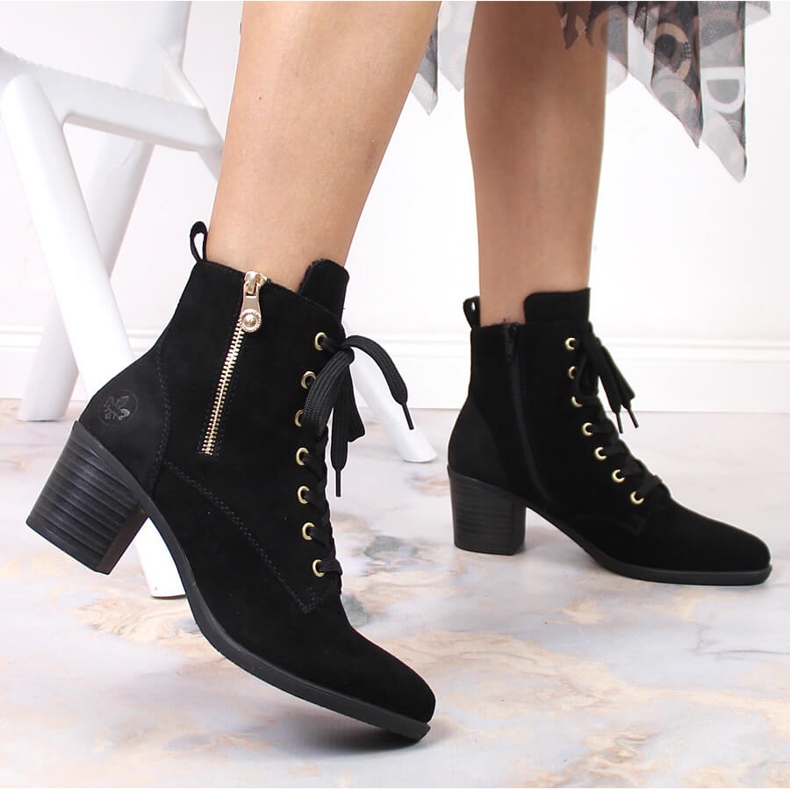 Crne kožne čizme od brušene kože Rieker Y2022-00 na stupu crna 2