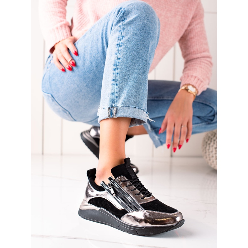 W. Potocki Crne i srebrne tenisice od kože Potocki crna zlatni 1