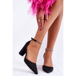 PS1 Sjajne salonke na visoke potpetice sa kamenčićima u crnoj boji 1