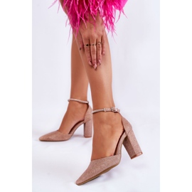 PS1 Sjajne cipele na petu sa kamenčićima od ružičastog zlata zlatni 2