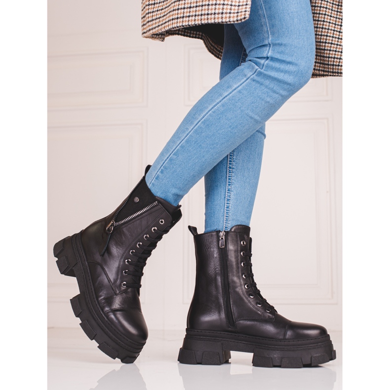 Ženske kožne torbe s ukrasnim patentnim zatvaračem Shelovet crna 1