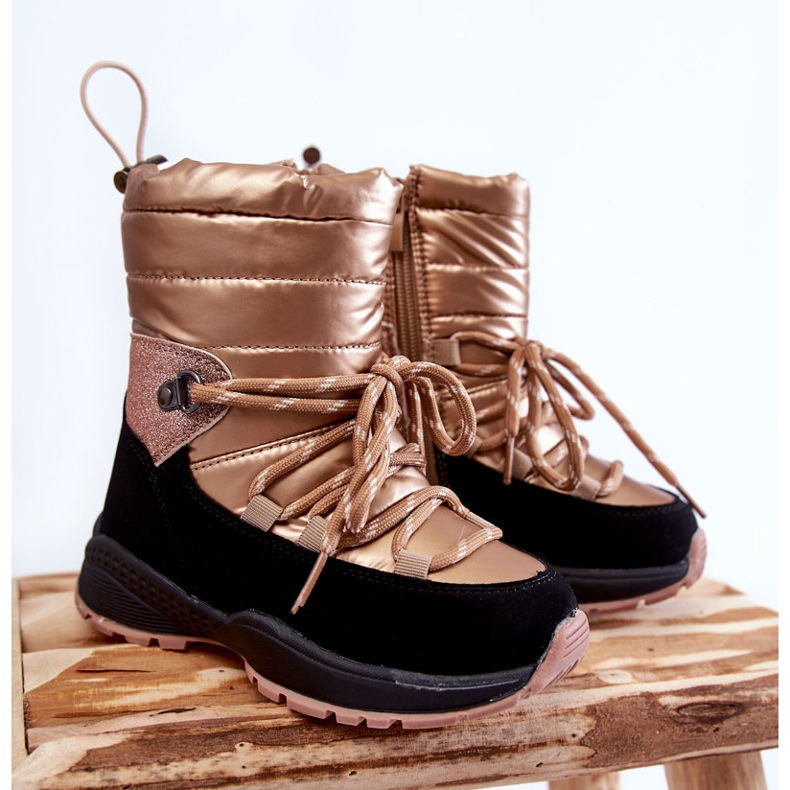 PE1 Dječje zlatne Leena tople čizme za snijeg s patentnim zatvaračem zlatni 1