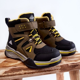 PE1 Dječje čizme Trappers ugrijane vunom kaki boje Marco crna zelena žuta boja 1