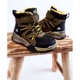 PE1 Dječje čizme Trappers ugrijane vunom kaki boje Marco crna zelena žuta boja 2