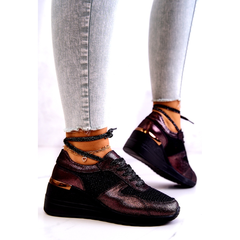 Kožne tenisice na klin s mrežicom S.Barski crne crno 2