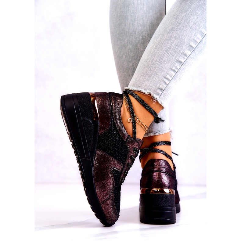 Kožne tenisice na klin s mrežicom S.Barski crne crna 3