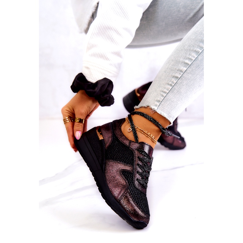 Kožne tenisice na klin s mrežicom S.Barski crne crna 4