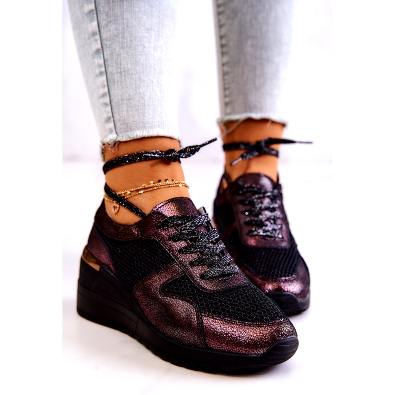 Kožne tenisice na klin s mrežicom S.Barski crne crno 5