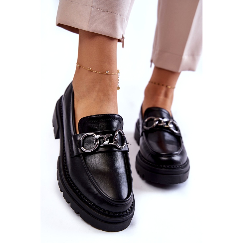 Ženske cipele za eko kože la.fi crne s lancem crno 4