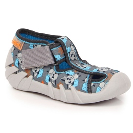Dječje papuče na čičak s palicom Befado sive 1