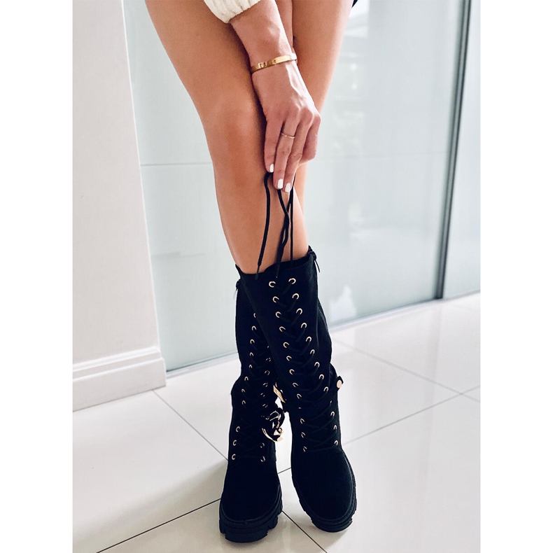 Charlize Crne čizme od brušene kože na vezanje crna 1