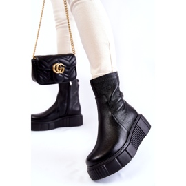 PL5 Ženske kožne čizme na crnu platformu crno 1