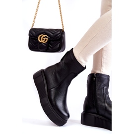 PL5 Ženske kožne čizme na crnu platformu crno 2