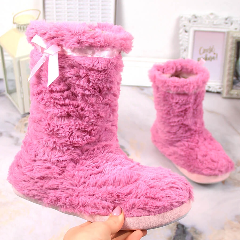 BM Ženske visoke tople krznene papuče roza Stella ružičasta 1