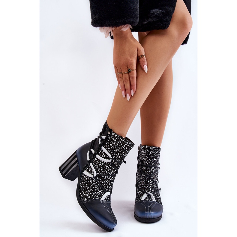 Ženske kožne visoke pete Maciejka 05605-01 crno-bijele bijela 1