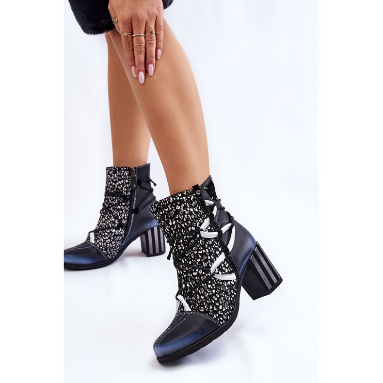 Ženske kožne visoke pete Maciejka 05605-01 crno-bijele bijela crna 2