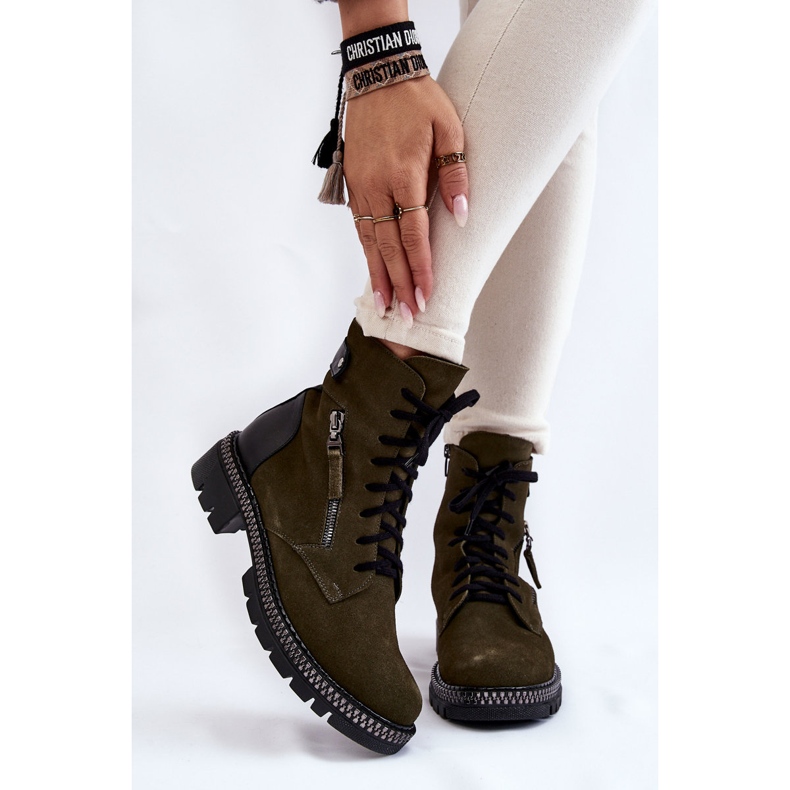 Izolirane čizme od brušene kože Laura Messi 2508 zelene zelena 1