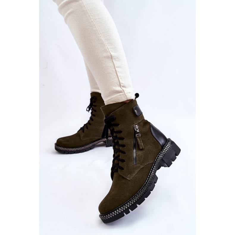 Izolirane čizme od brušene kože Laura Messi 2508 zelene zelena 2