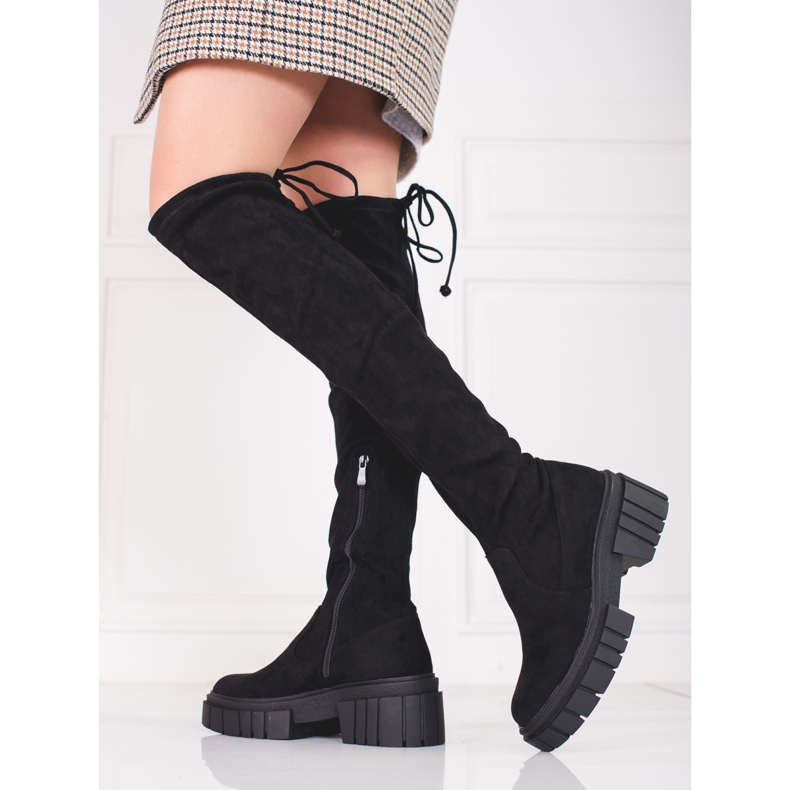 Shelovet ženske mušketire s platformom od antilopa, crne crna 1