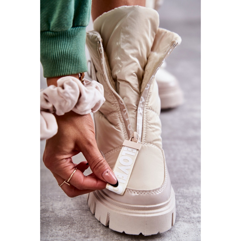 PM1 Ženske bež tople čizme za snijeg s patentnim zatvaračem Marit 3