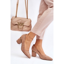 PS1 Klasične salonke na visoku petu od brušene kože s bež ukrasima Derren smeđa 2